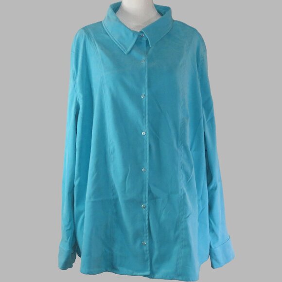 Jessica London Long Sleeve Button Up Blue Suede Style Top/Jacket Size 3X (C750) - Picture 2 of 6